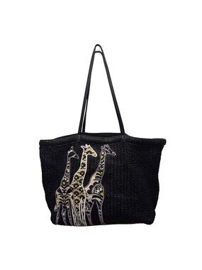 Vera Bradley Women’s Black Woven With Giraffe Design & Floral Interior Tote Bag